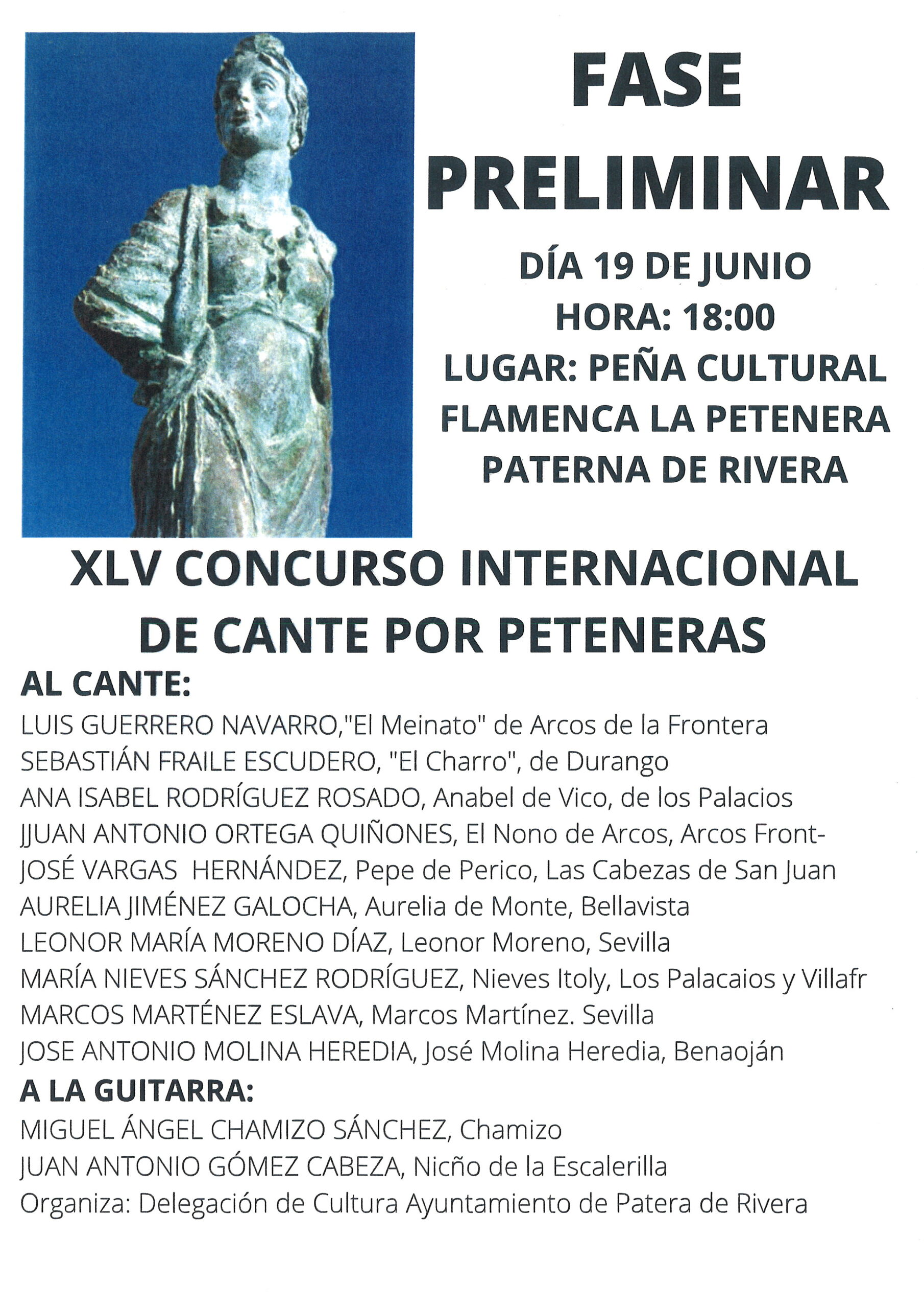 COMIENZAN LAS PRELIMINARES DEL XLV CONCURSO INTERNACIONAL DE CANTE POR PETENERAS 2021