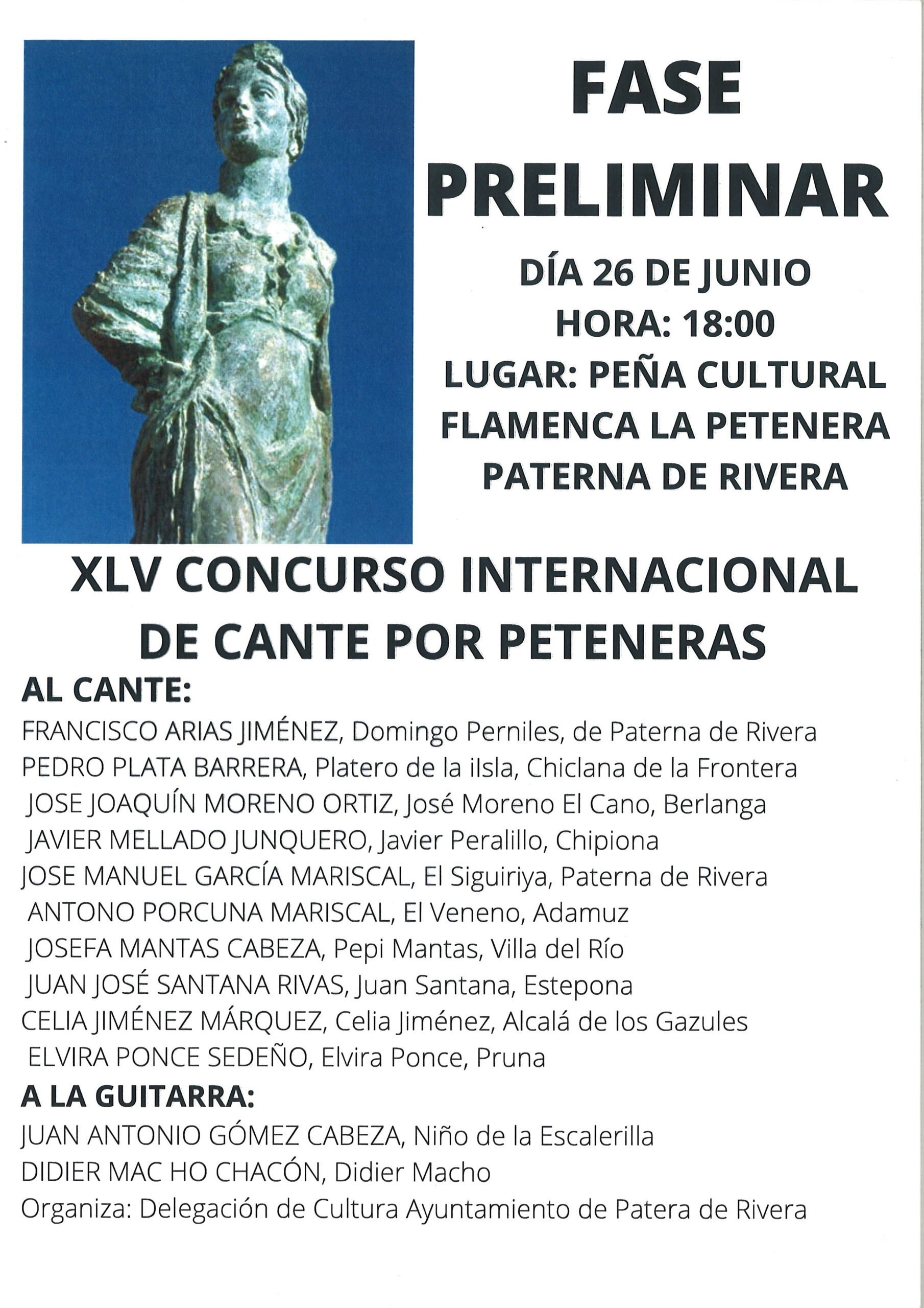SEGUNDA JORNADA DE LA FASE PRELIMINAR DEL XLV CONCURSO INTERNACIONAL DE CANTE POR PETENERAS, 2021