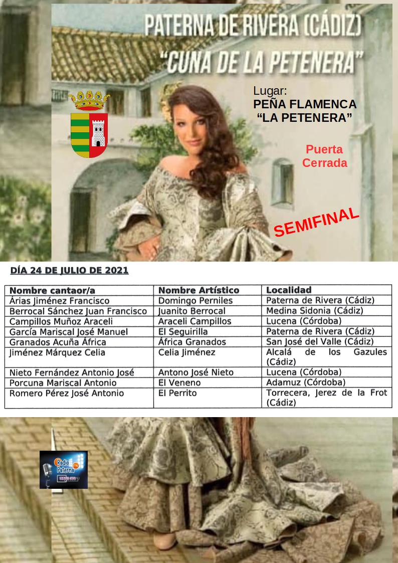 CARTEL DE LA SEMINFINAL DEL XLV CONCURSO INTERNACIONAL DE CANTE POR PETENERAS 2021