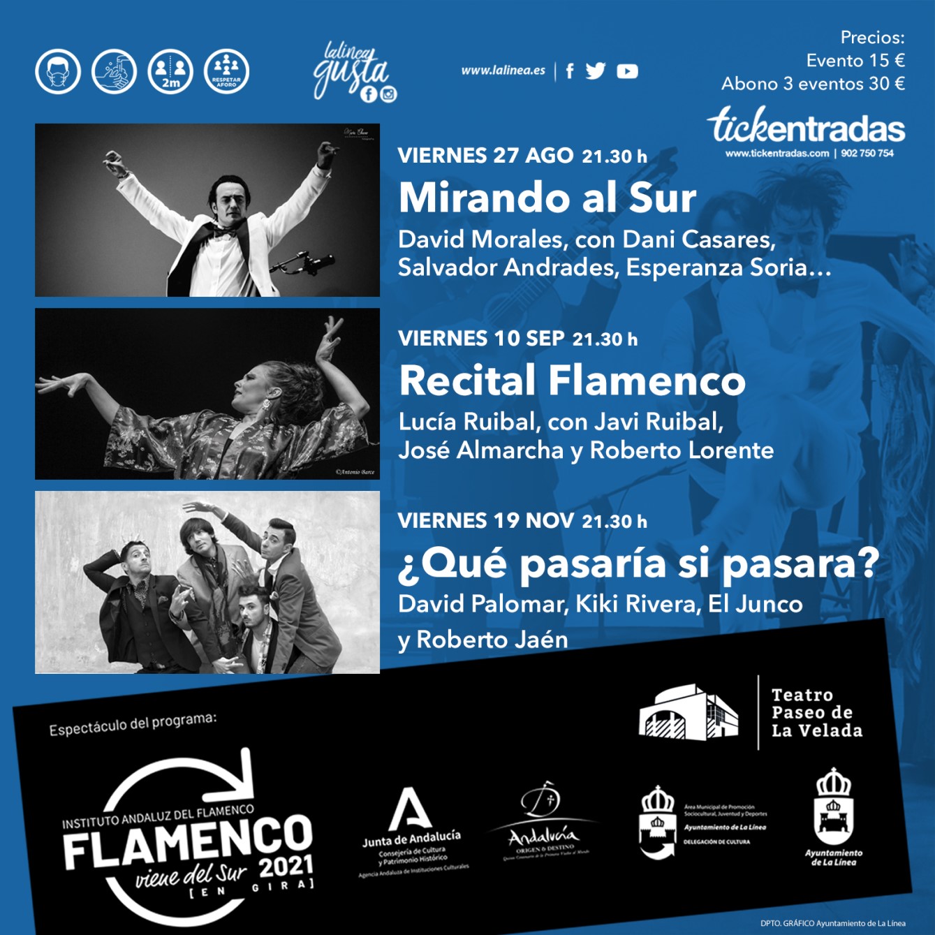 Mañana salen a la venta las entradas para los tres espectáculos del ciclo Flamenco viene del sur que tendrán lugar en el Teatro Paseo de la Velada