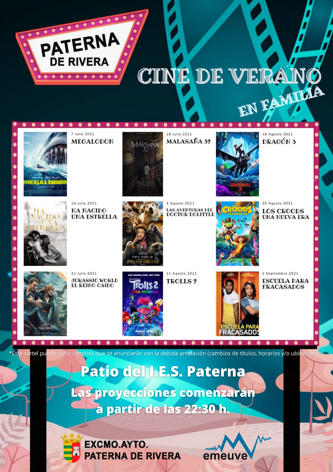 RESUMEN DE PROYECCIONES DEL PROGRAMA CINE EN FAMILIA 2021, DE PATERNA DE RIVERA