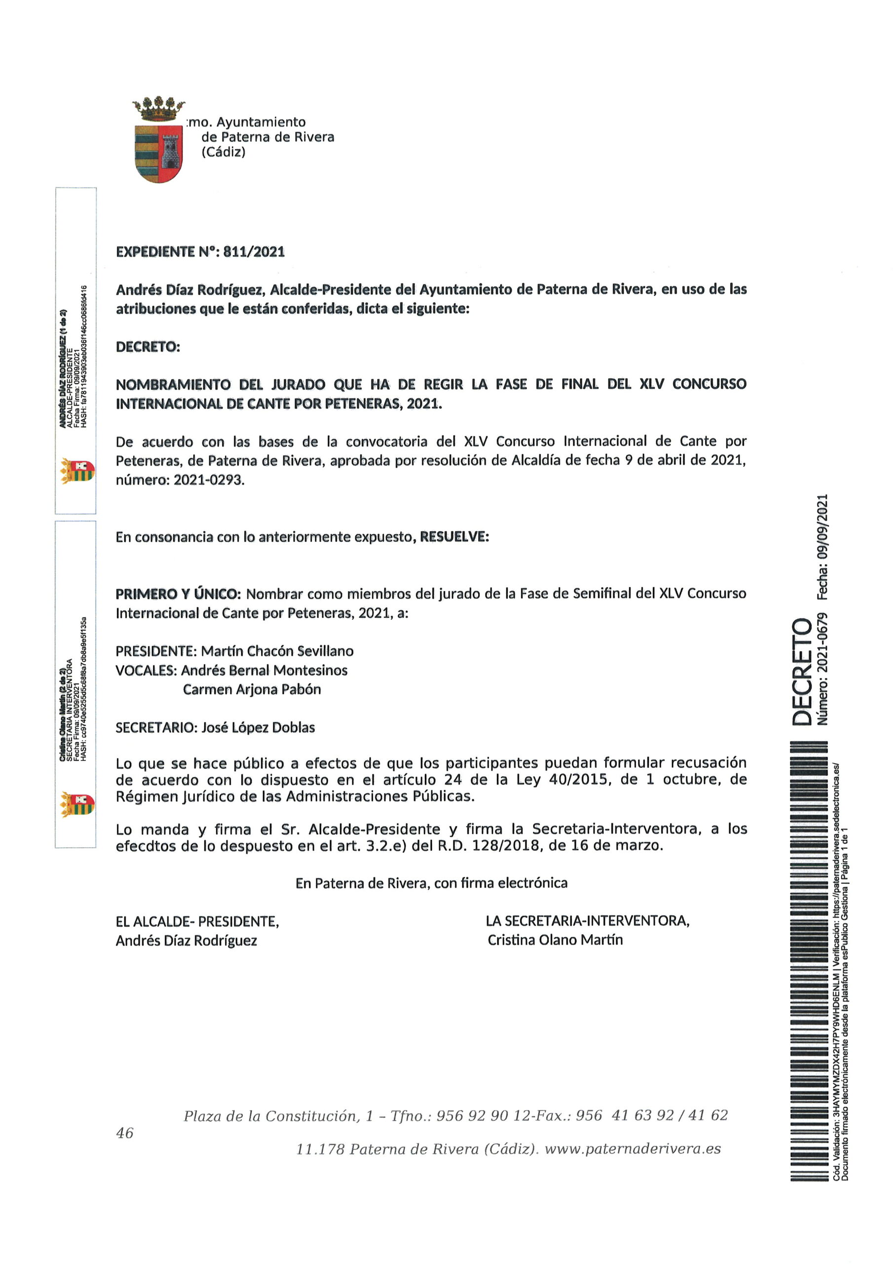NOMBRADO EL JURADO QUE HABRÁ DE REGIR LA FASE FINAL DEL XLV CONCURSO INTERNACIONAL DE CANTE POR PETENERAS 2021