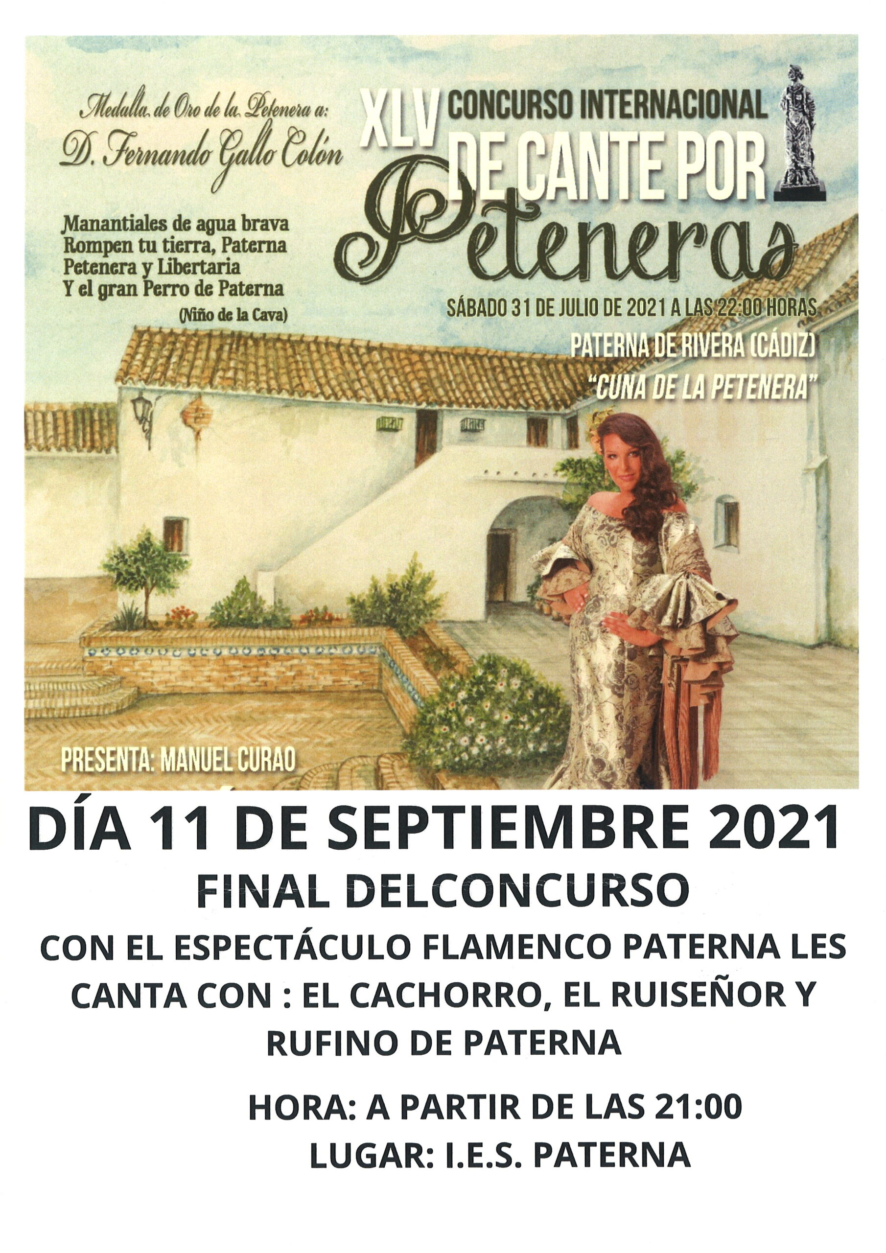RETOMADA LA FINAL DEL XLV CONCURSO INTERNACIONAL DE CANTE POR PETENERAS, EN SEPTIEMBRE. DÍA 11.