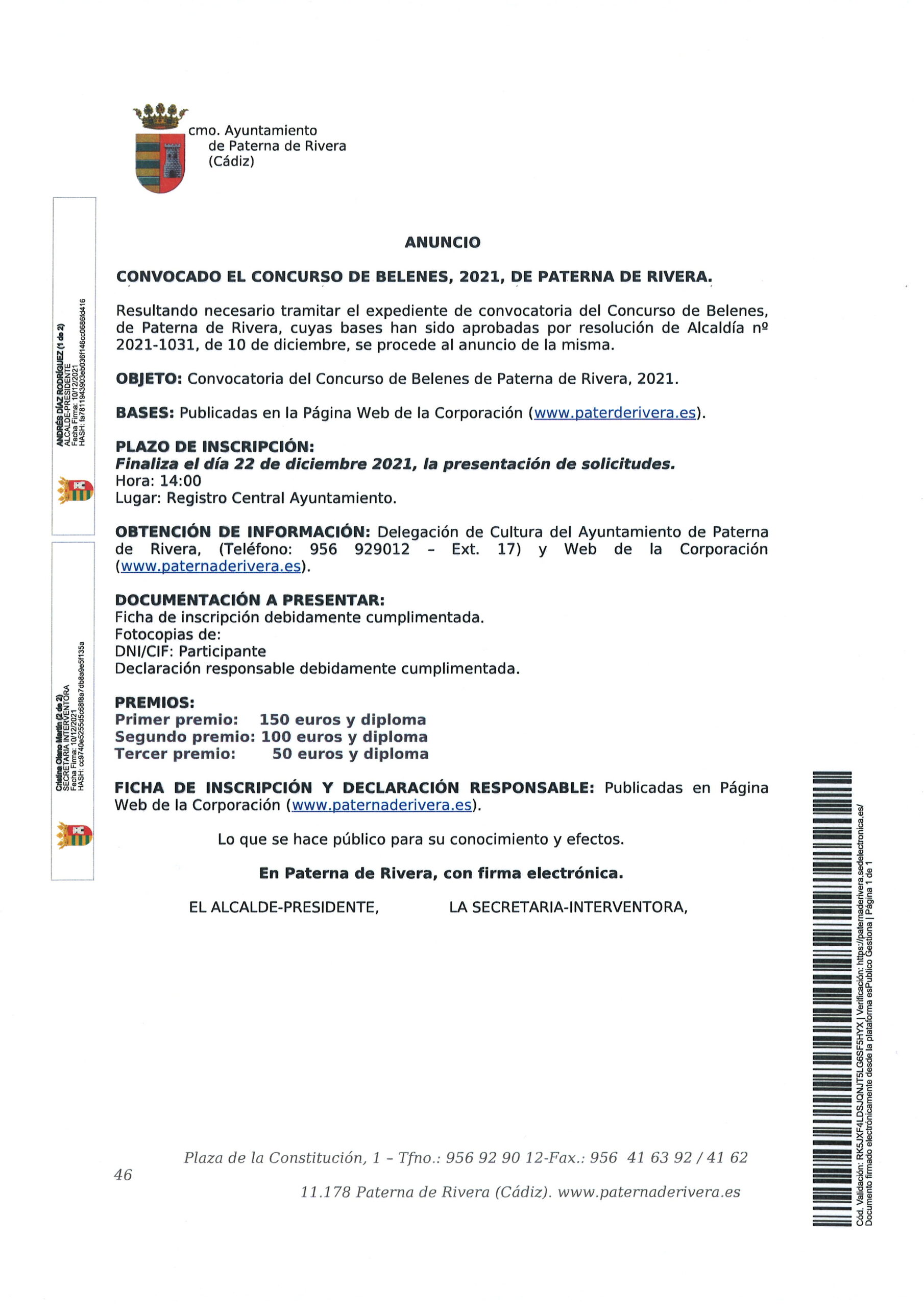 CONVOCADO EL CONCURSO DE BELENES 2021 DE PATERNA DE RIVERA
