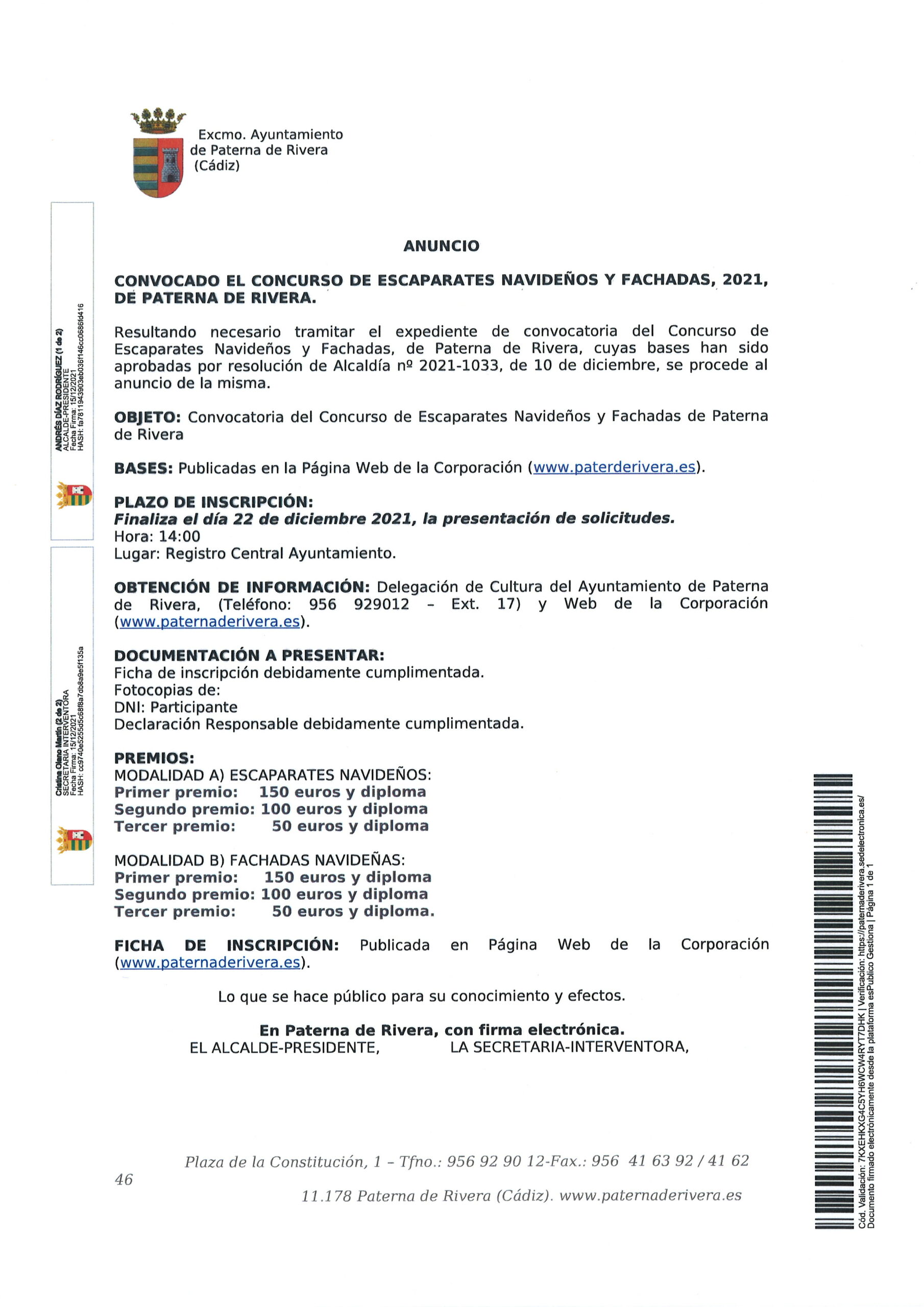 CONVOCADO EL CONCURSO DE ESCAPARATES NAVIDEÑOS Y FACHADAS, NAVIDAD 2021.