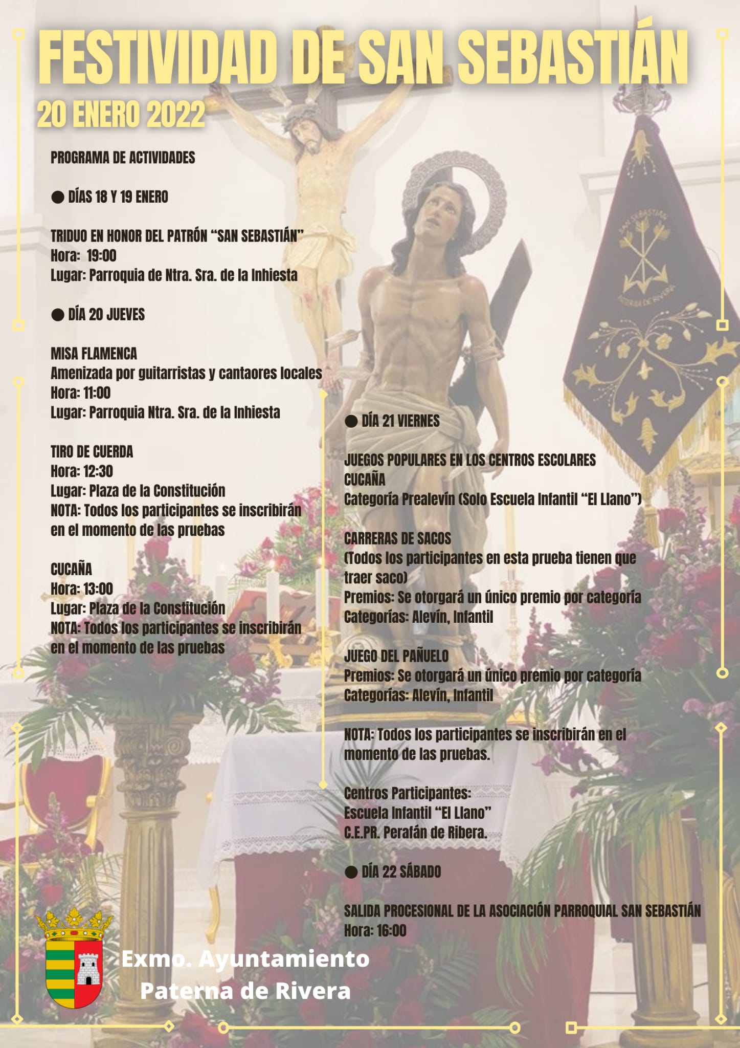 PROGRAMA DE ACTOS Y ACTIVIDADES EN HONOR DEL PATRÓN SAN SEBASTIÁN, 2022.