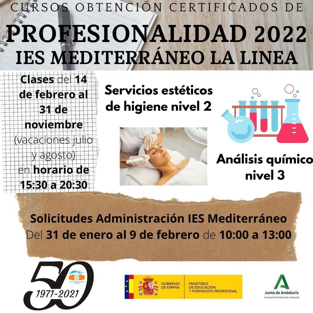 Educación anima a la ciudadanía a inscribirse en los cursos de obtención de Certificados de Profesionalidad del IES Mediterráneo