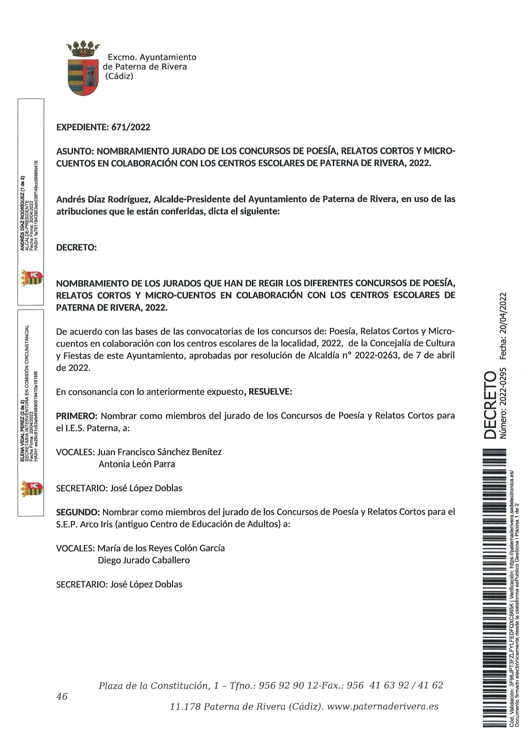 NOMBRADO EL JURADO QUE HA DE FALLAR LOS PREMIOS DE LOS CONCURSOS DE POESÍA, RELATOS CORTOS Y MICROCUENTOS DE LA SEMANA DEL LIBRO DE PATERNA DE RIVERA, 2022.