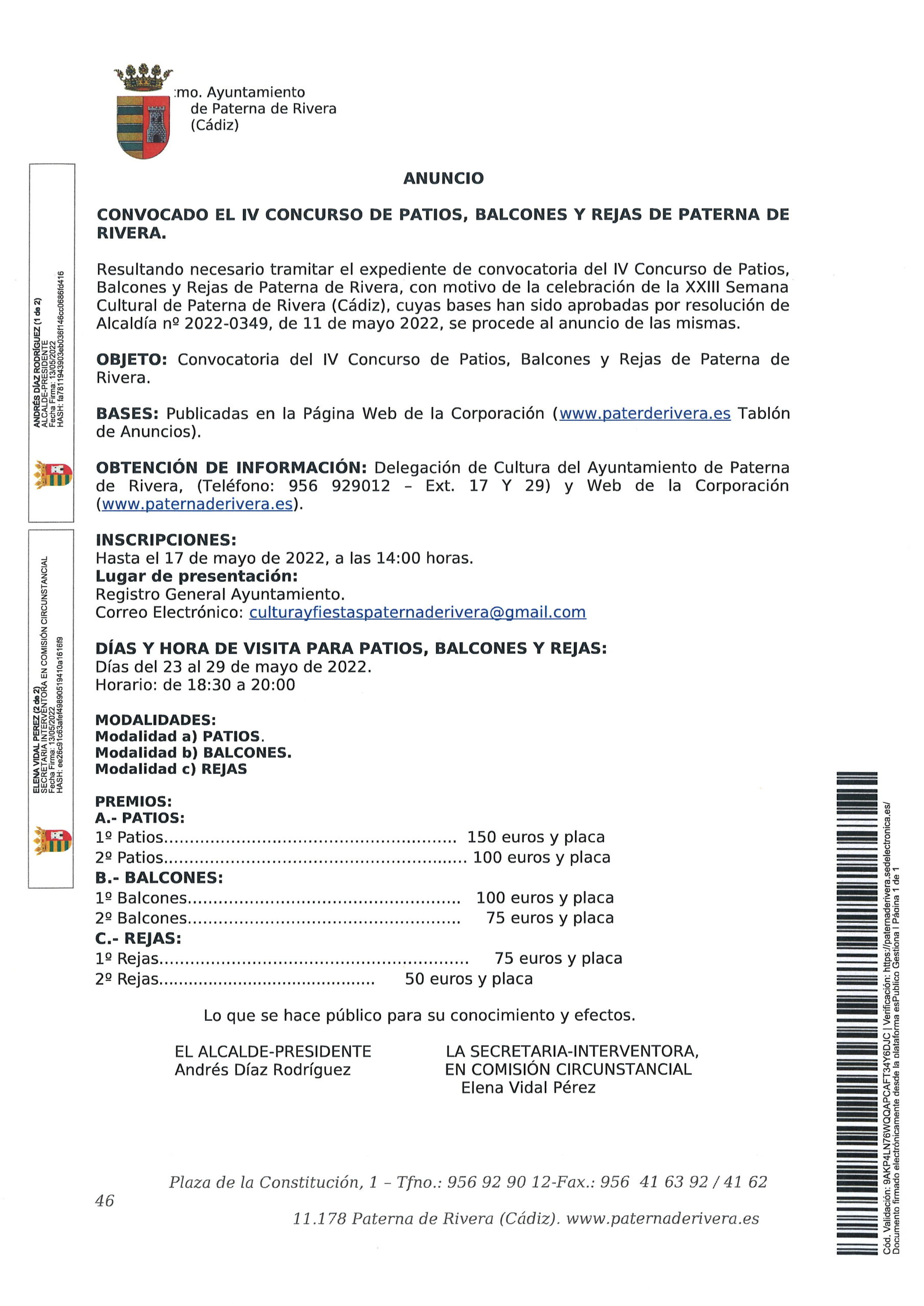 CONVOCADO EL IV CONCURSO DE PATIOS, BALCONES Y REJAS, 2022