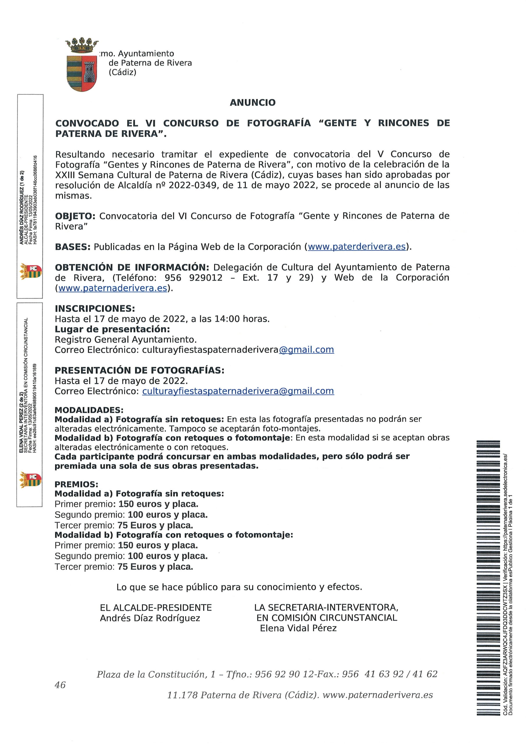 CONVOCADO EL VI CONCURSO DE FOTOGRAFÍA "GENTES Y RINCONES DE PATERNA", 2022