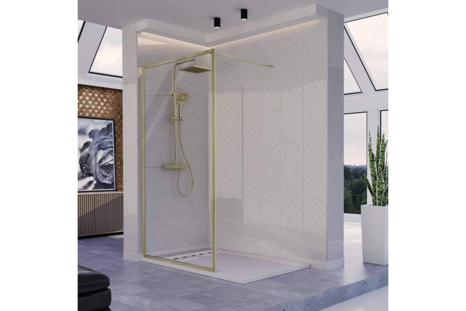 Mamparas de baño con perfil negro y oro cepillado, disponibles en Mamparas Blau