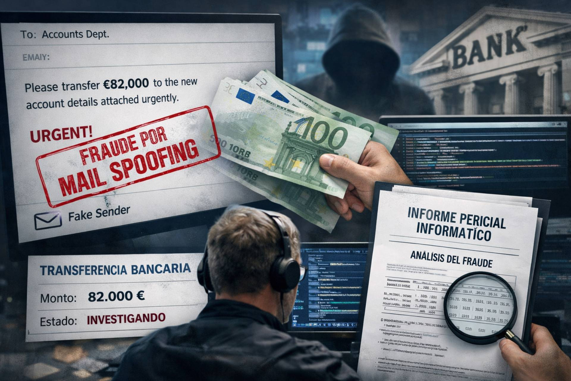 Creyó recibir un correo legítimo y transfirió 82.000 €; el fraude por mail spoofing que requirió un peritaje informático
