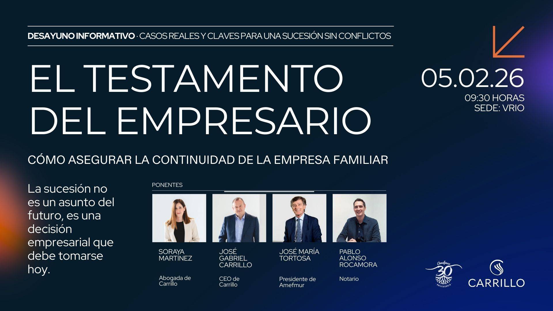 Carrillo y Amefmur abordarán en Murcia los errores más frecuentes en la sucesión de empresas familiares